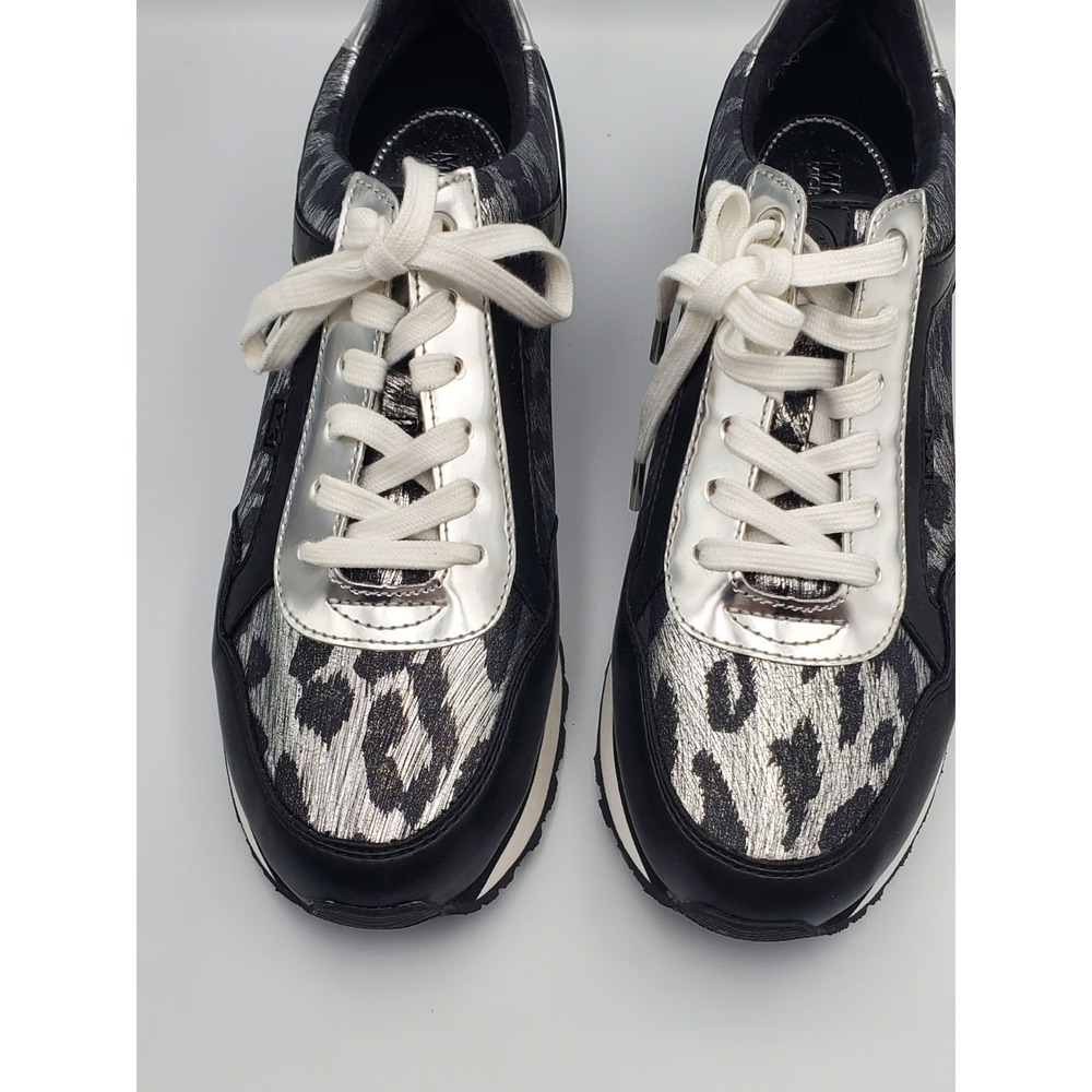 Michael Kors Womens Maddy Trainer Metallic Leather Sneakers size 7 MK logo
